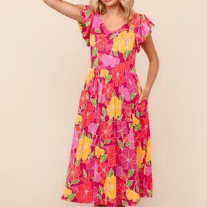 Hibiscus Pink Midi Dress